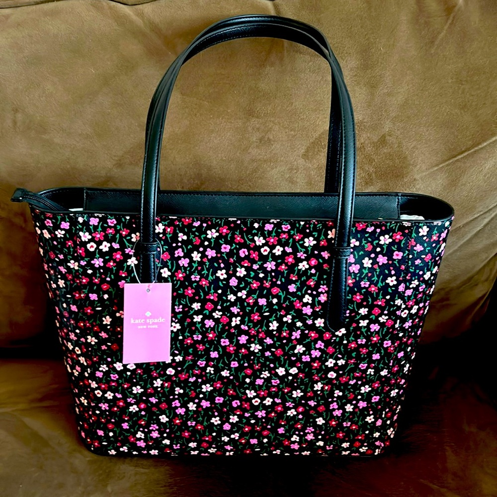 💥FLASH SALE👜 Kate Spade Brand New Medium Tote black floral ditsy Schuyler.